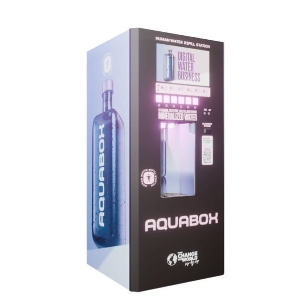 Filtered water vending machine for mineralized and purified drinking water at Filterplace.lt and filterplace.eu, promoting sustainable water refill solutions.