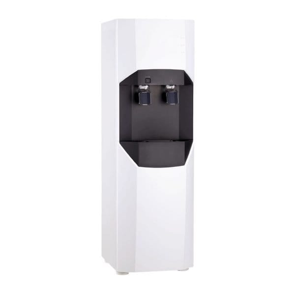 Modern freestanding water cooler with dual taps and sleek design for office or home use.