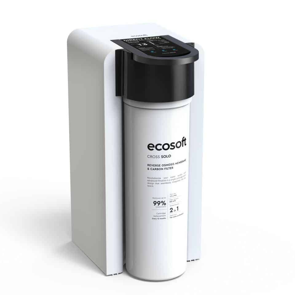 Reverse osmosis water filter system for clean and pure drinking water, EcoSoft Cross Solo, with carbon filtration, ideal for home use.