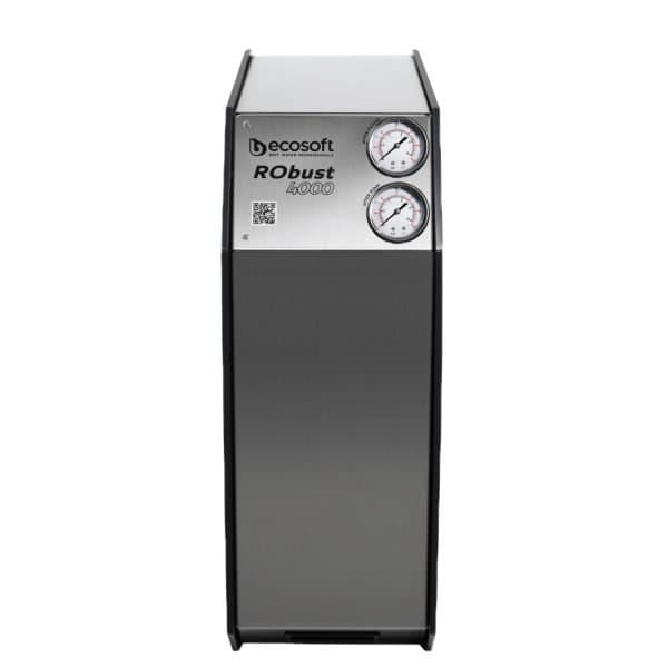 Robust 4000 water filtration system by ecosoft, featuring dual pressure gauges and stainless steel design, ideal for professional water treatment solutions.