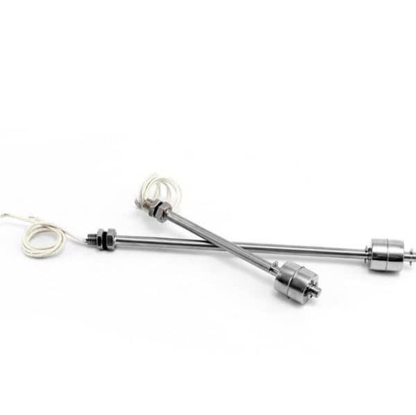 Stainless steel industrial temperature sensors with wiring for precision temperature measurement in industrial applications.