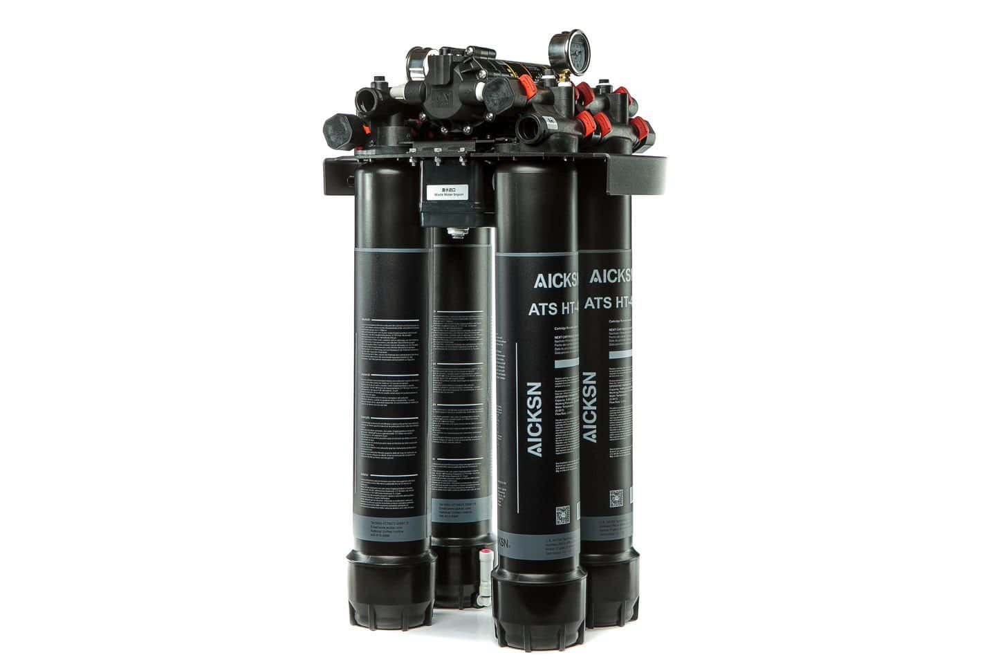 Replacement water filter cartridge for reverse osmosis systems with multi-stage filtration.
