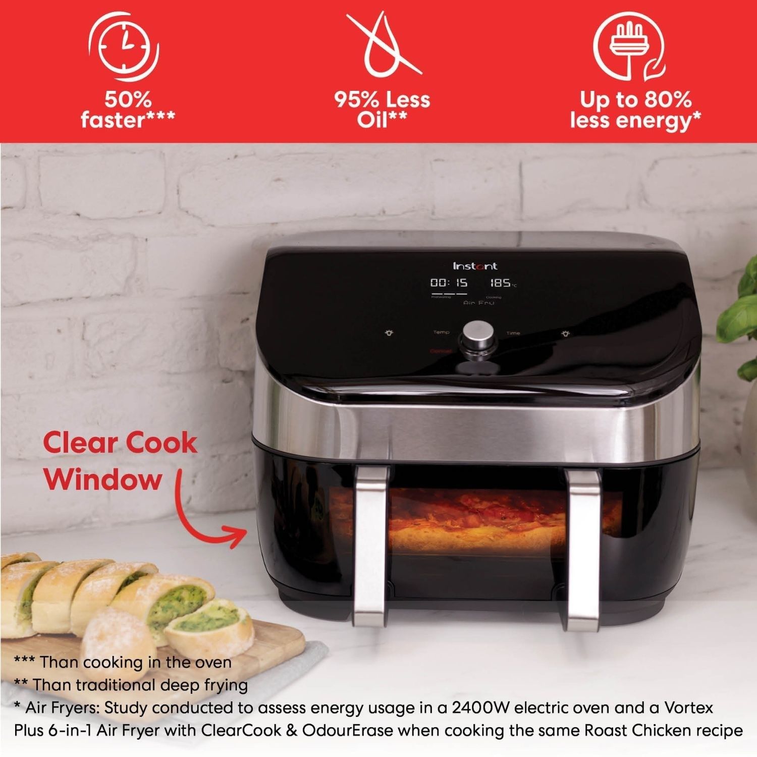 Instant Vortex Plus VersaZone 8.5L oro gruzdintuvė su ClearCook – nerūdijantis plienas - Image 5