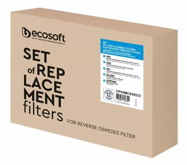Replacement water filter set for reverse osmosis systems; includes 5 replacement filters for optimal water purification.